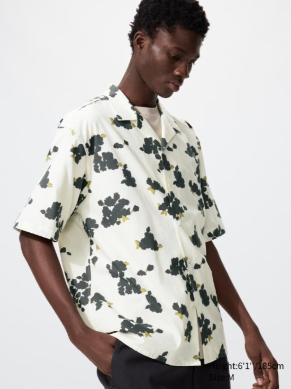 Uniqlo Modal Cotton Open Collar Shirt Floral Print 3XL White Black Unisex